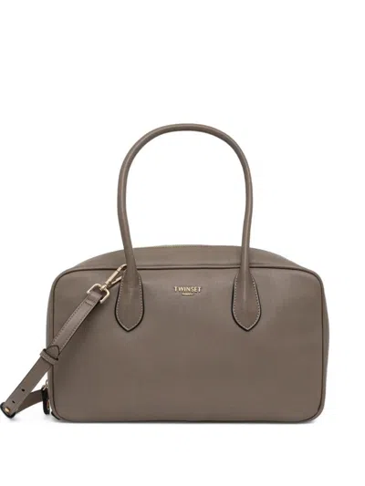 Twinset Sleek Silhouette Structured Bag With Sturdy Handles In Brown