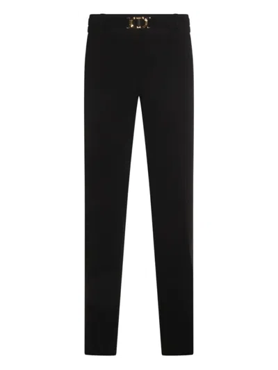 Twinset Sleek Slim-fit Knitted Trousers With Decorative Waistband Detail In Black
