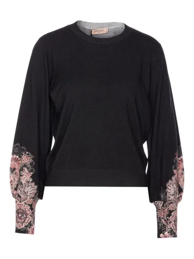Twinset Sleeve-detail Crew-neck Sweater In Black