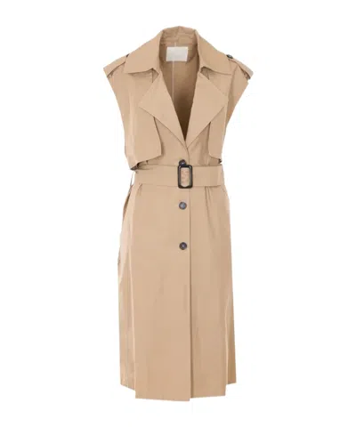 Twinset Sleeveless Belted Coat In Gold
