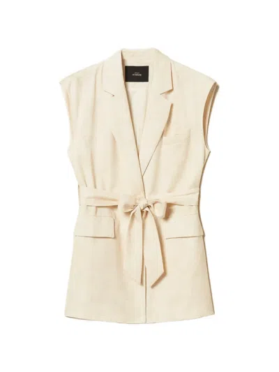 Twinset Sleeveless Belted Waistcoat In Neutral