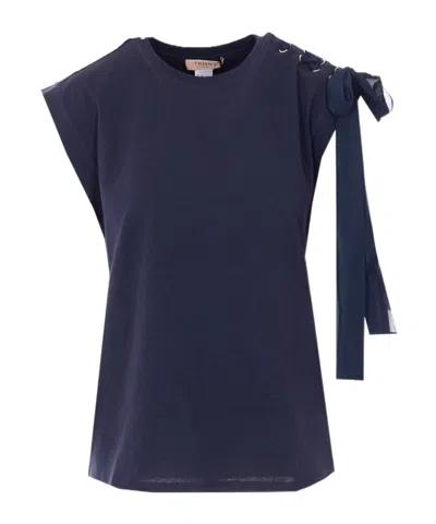 Twinset Tie-detail Crew-neck T-shirt In Blue