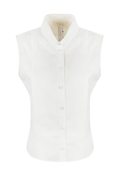 Twinset Sleeveless Cotton Shirt In Bianco Ottico
