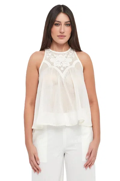 Twinset Sleeveless Flowing Top With Floral Lace Detailing In White