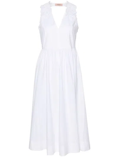 Twinset Sleeveless Long Dress With `3d Flowers` Embroidery In White