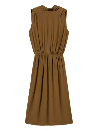 Twinset Sleeveless Midi Dress In Brown