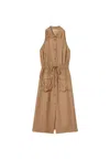 Twinset Sleeveless Midi Dress With Button-down Front In Brown