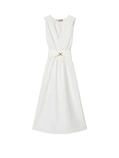 Twinset Sleeveless Midi Dress With Deep V-neckline In White