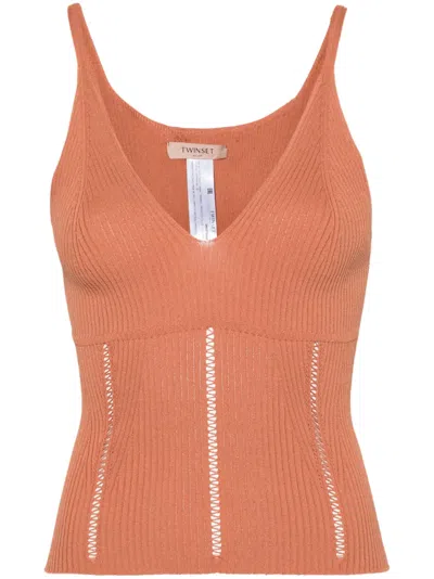 Twinset Sleeveless Ribbed-knit Top In 橘色
