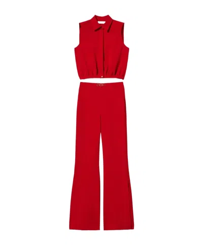 Twinset Sleeveless Shirt-style Jumpsuit In Red