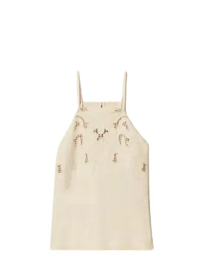 Twinset Sleeveless Top With Cut-out Floral Embroidery In Neutral