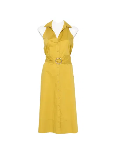 Twinset Abito Sleeveless Collared Flared Midi Dress In Green