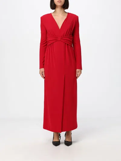 Twinset Slim Fit Midi Sheath Dress In Jersey With Deep V-neck In Red