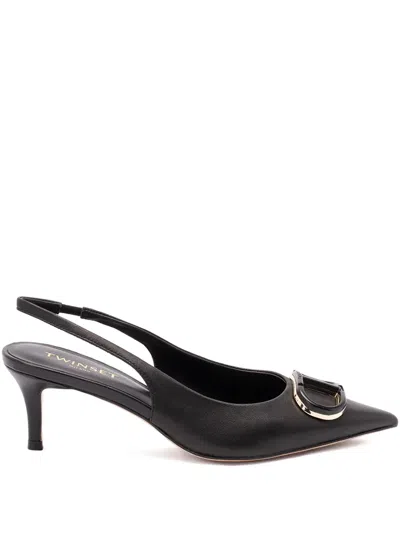 Twinset Slingback Leather Pumps In Black