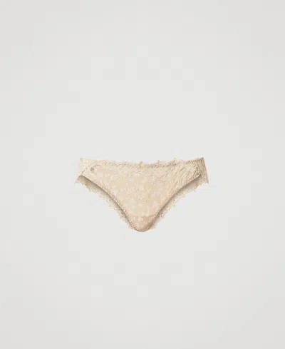 Twinset Slip Brésilien Avec Broderie Florale In Gray