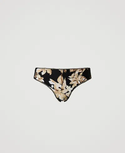 Twinset Slip Brésilien De Bain Avec Imprimé Floral In Black