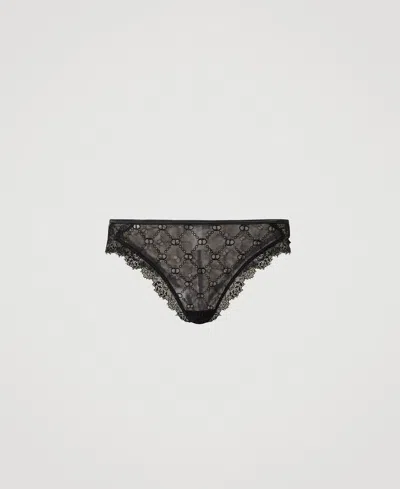 Twinset Slip Brésilien En Tulle Avec Oval T In Black