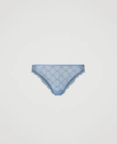 Twinset Slip Brésilien En Tulle Avec Oval T In Blue