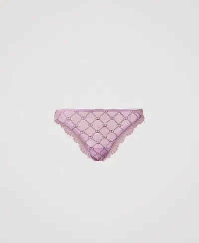 Twinset Slip Brésilien En Tulle Avec Oval T In Purple