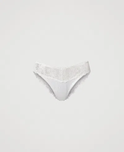 Twinset Slip Brésilien En Tulle Brodé In White
