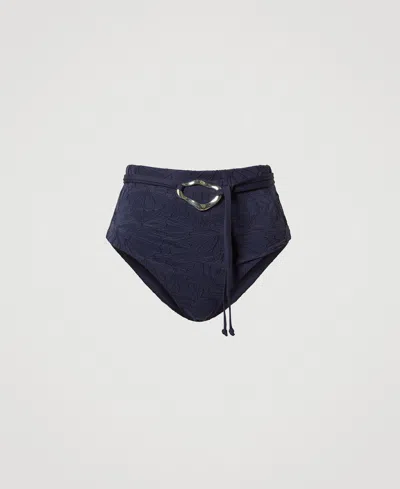 Twinset Slip De Bain Jacquard Avec Ceinture In Blue