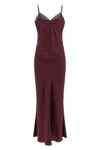 Twinset Satin Slip Dress With Lace Neckline In Brown