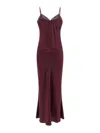Twinset Satin Slip Dress With Lace Neckline In Burgundy