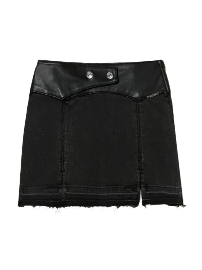 Twinset Kids' Slit Denim Mini Skirt In Black