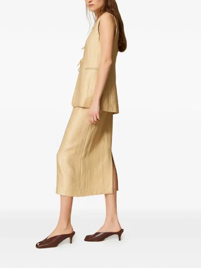 Twinset Slit Midi Skirt In Neutral