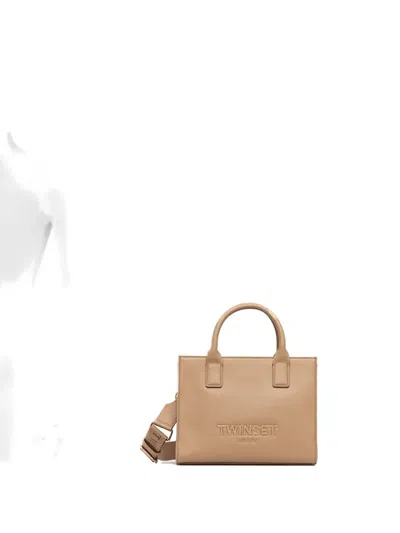 Twinset Small Logo-plaque Top-handle Tote Bag In Brown