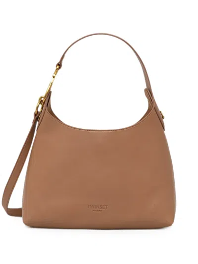 Twinset Small Logo-debossed Leather Tote Bag In Brown