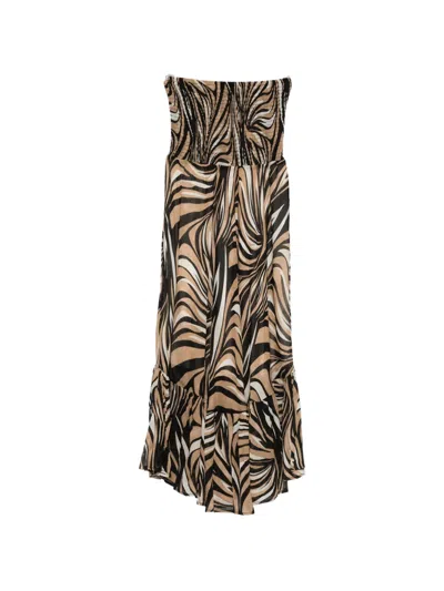 Twinset Smocked Strapless Printed Dress In Multi