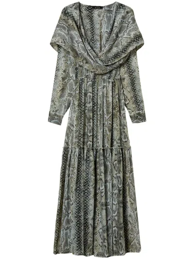 Twinset Snake-print Creponne Maxi Dress In Grey
