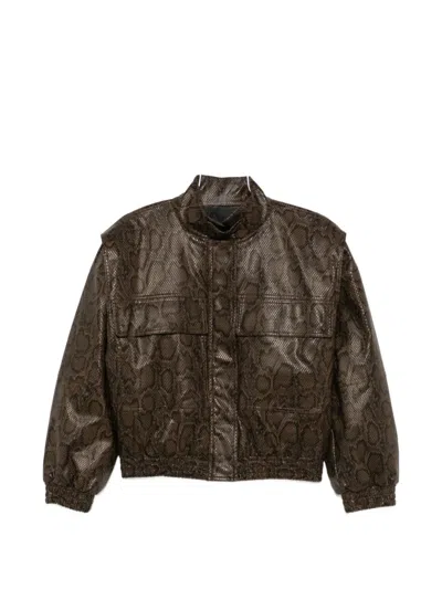 Twinset Snake-effect High-neck Jacket In Animal Print