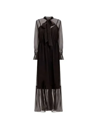 Twinset Snake-print Pussy-bow Maxi Dress In Brown