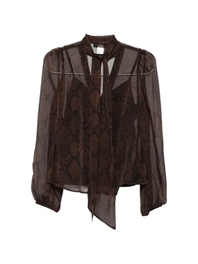 Twinset Snake-print Pussy-bow Shirt Set (set Of Two) In Brown