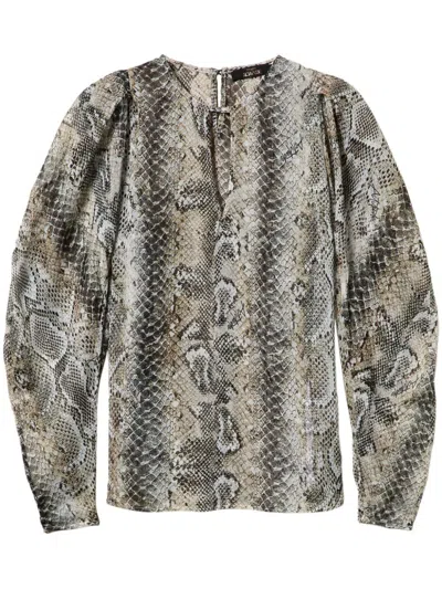 Twinset Snakeskin-print Chiffon-crepe Blouse In Grey
