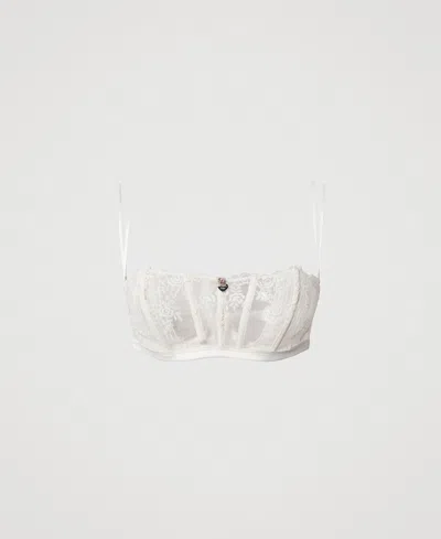 Twinset Soutien-gorge Bandeau En Tulle Avec Broderie In White