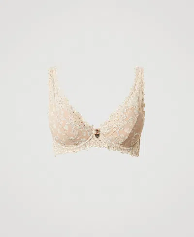 Twinset Soutien-gorge Brassière Avec Broderie Florale In Neutral