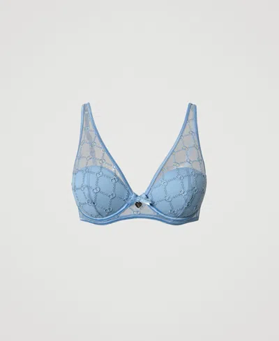 Twinset Soutien-gorge Brassière En Tulle Avec Oval T In Blue