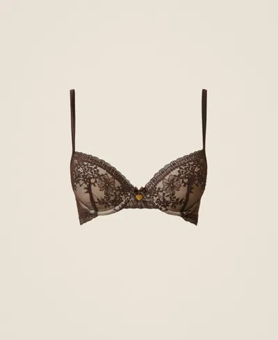 Twinset Soutien-gorge Push-up En Dentelle In Brown