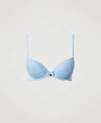 Twinset Soutien-gorge Push-up En Dentelle Avec Tulle In Blue