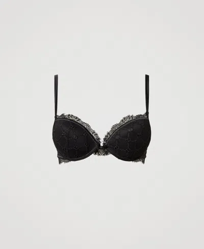 Twinset Soutien-gorge Push-up En Tulle Avec Oval T In Black