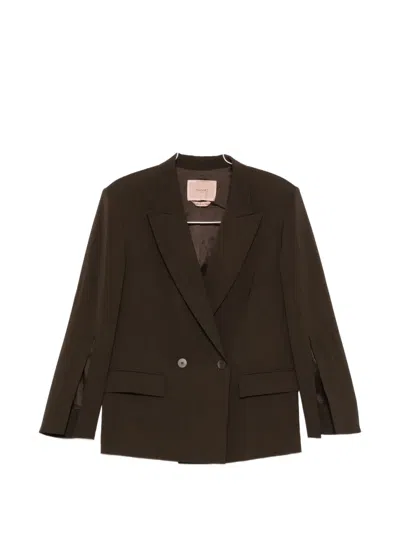 Twinset Split-sleeve Double-breasted Blazer In Brown