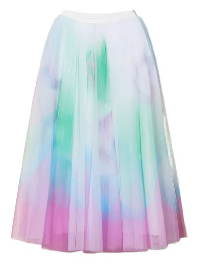 Twinset Sprayed-effect Tulle Full Skirt In White