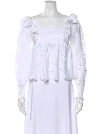 Pre-owned Twinset Square Neckline Long Sleeve Blouse In White