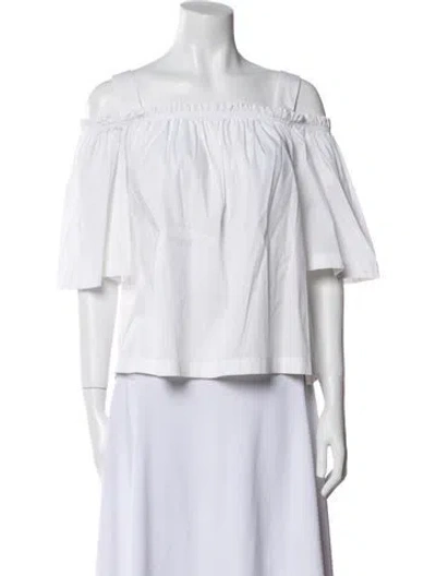 Pre-owned Twinset Square Neckline Three-quarter Sleeve Crop Top In White