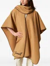Twinset Wool Cloth Poncho With Scarf In Brown