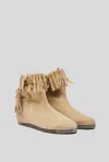 Twinset Stivaletti Beige Camoscio E Frange In Beige