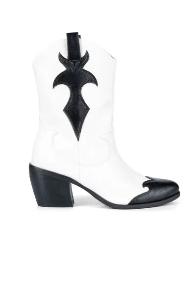 Twinset Stivali Texani In Similpelle Bicolore In Bianco